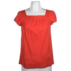 Theory Square Neck Red Linen Blouse Size L EUC